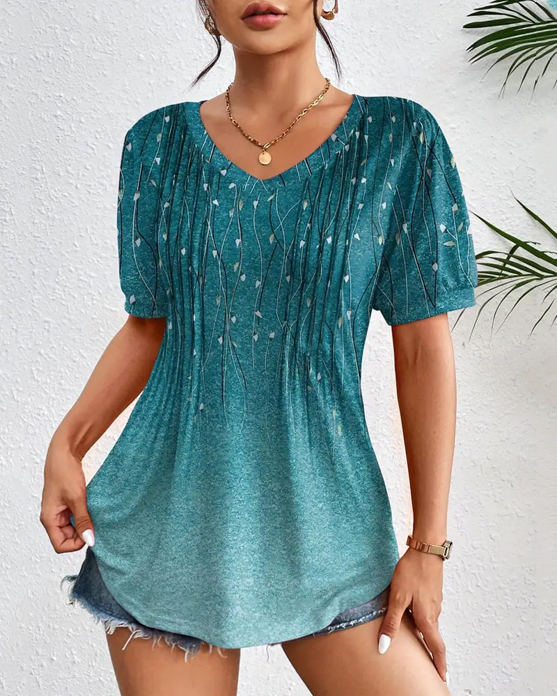 V-Neck Casual Printed Short-Sleeved T-Shirt