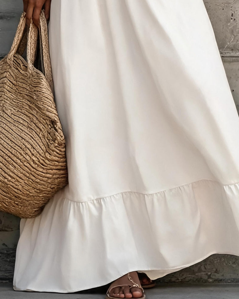 Mock Neck Lace Button Ruffle Dress