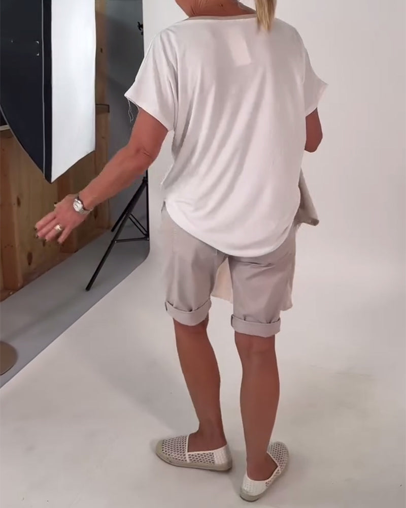 V-Neck Printed Versatile T-Shirt