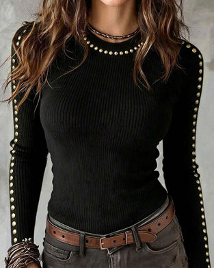 Rivet Decorated Ribbed Bottoming Top