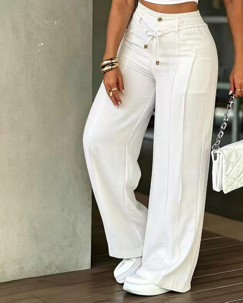 Center Crease High Waist Tie Pants