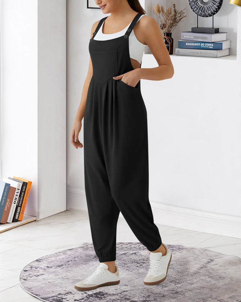 Solid Color Pleated Jumpsuit
