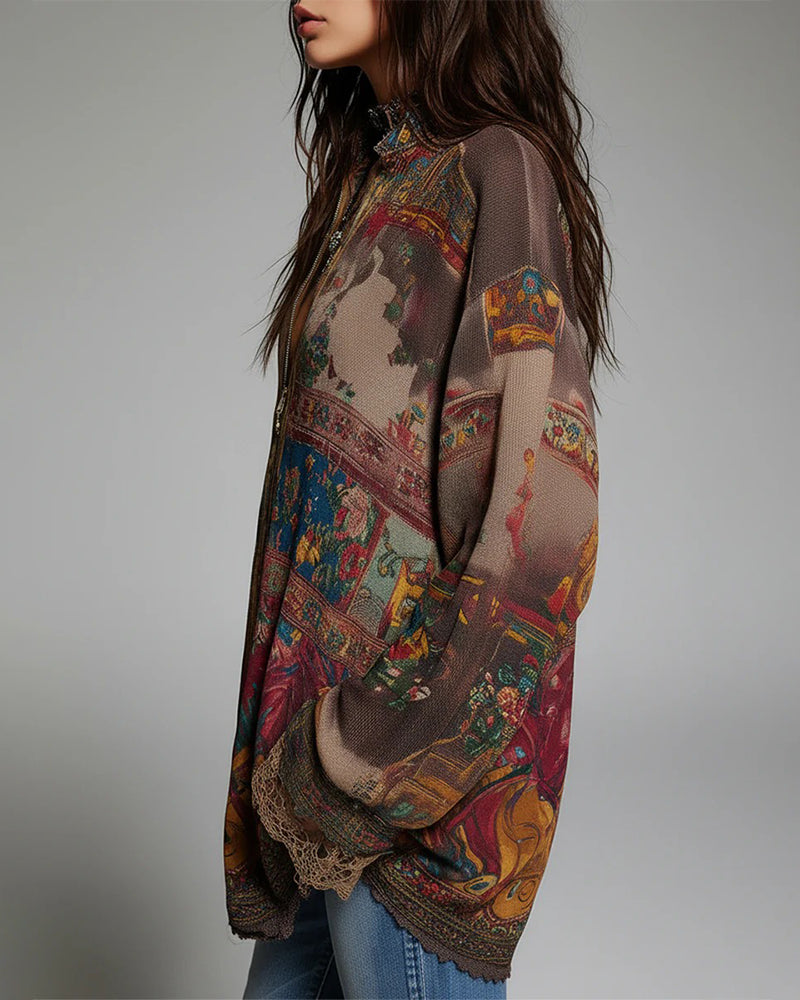 Lace Panels Floral Print Blouse