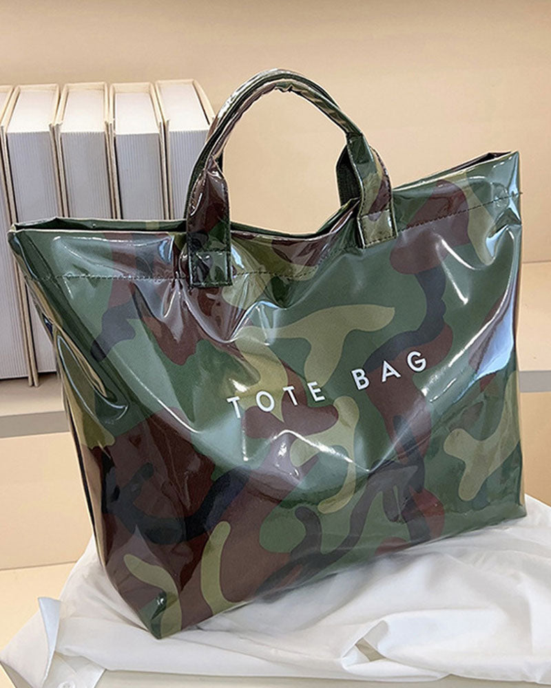 Women's Camo And And Leaf Print Tote Bag