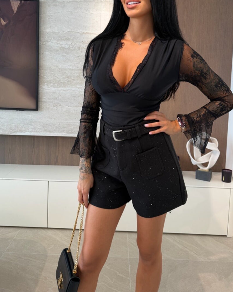 Bell Sleeve V-Neck Top