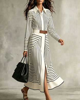 Geometric Striped Shirt Dress