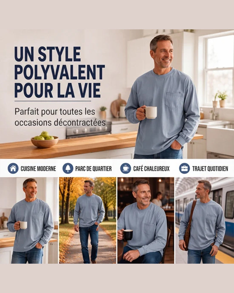Men's Round Neck Pocket Solid Color T-Shirt