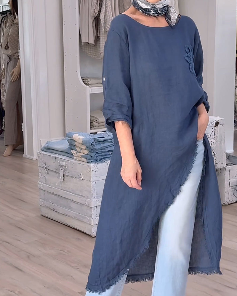 Raw-Edge Slit Asymmetrical Blouse
