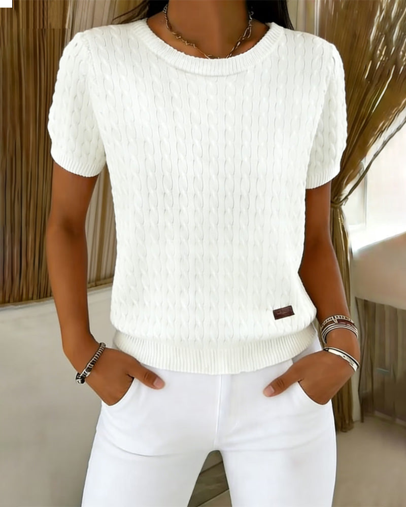 Crewneck Short Sleeve Solid Casual Pullover