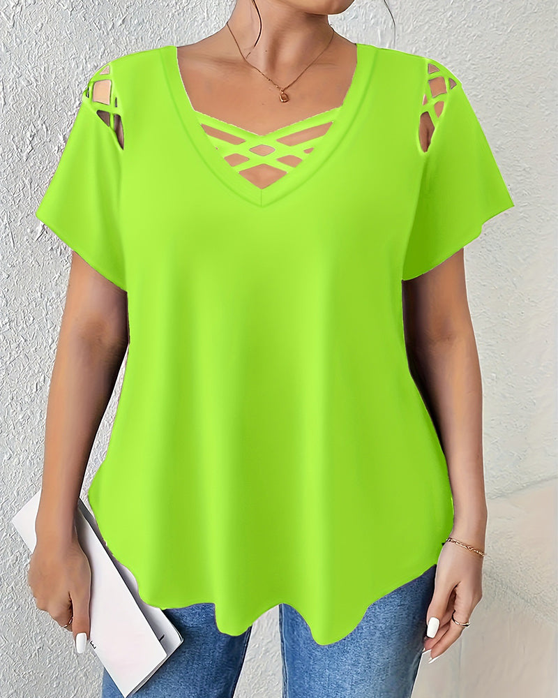 Solid Short Sleeve Crisscross Strap T-Shirt