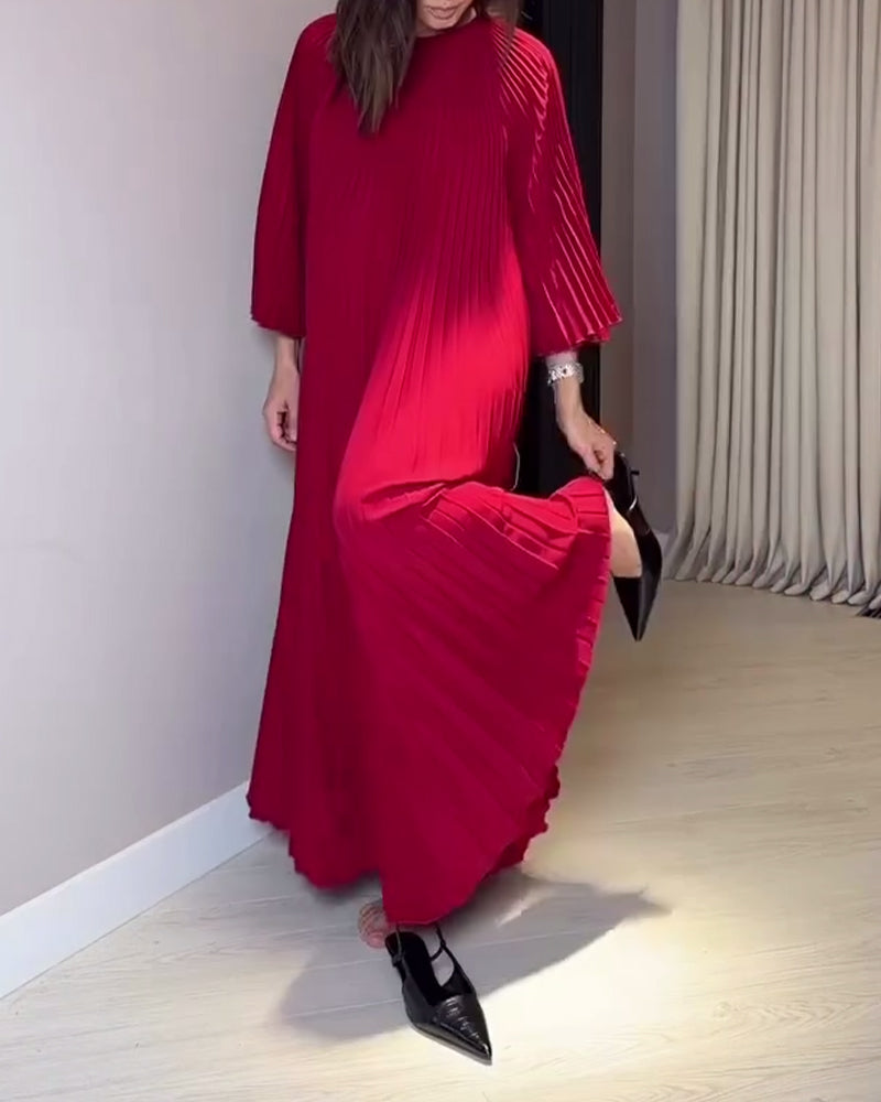 Fashionable Round Neck Pleated Dress