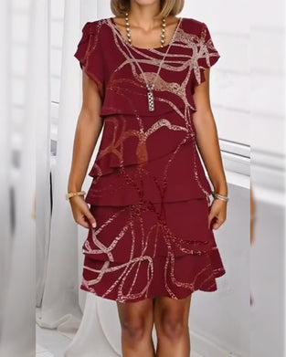 Abstract Line Layered Cake Dress