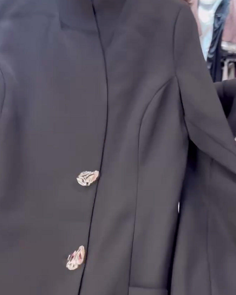 Stand Collar Metal Button Suit Dress