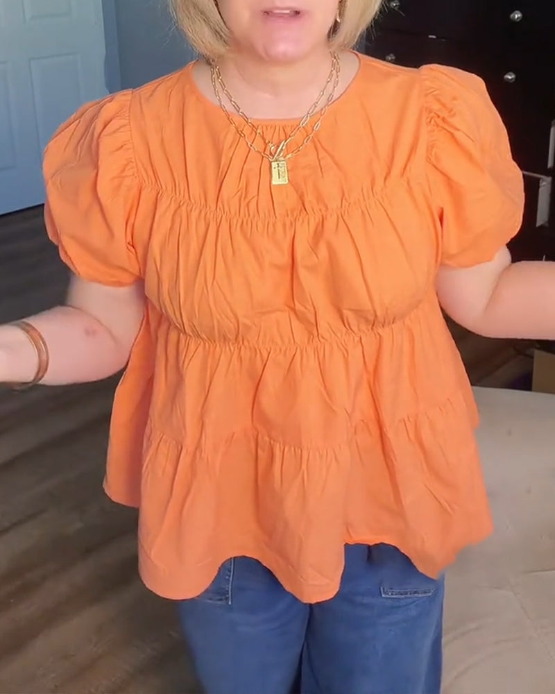 Puff Sleeve Loose Fit Ruffled Blouse