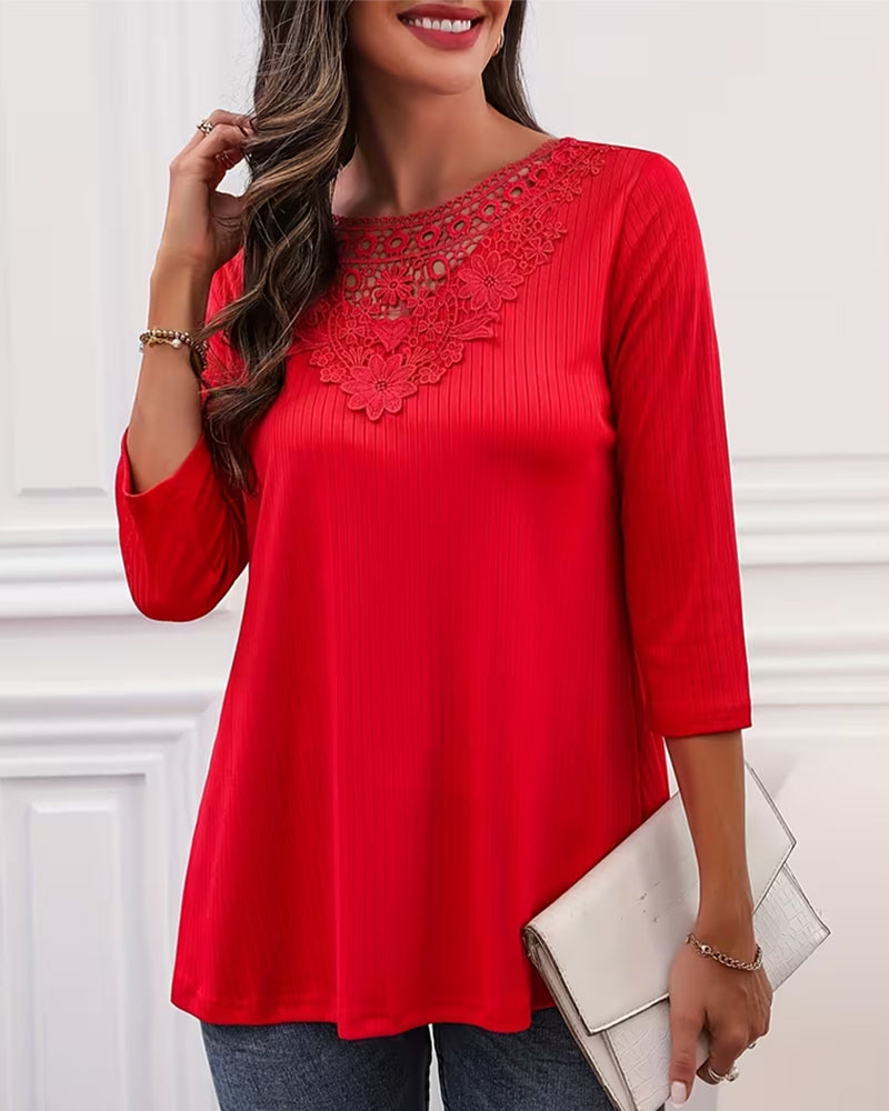 Solid Color Long-Sleeved Elegant Patchwork Top