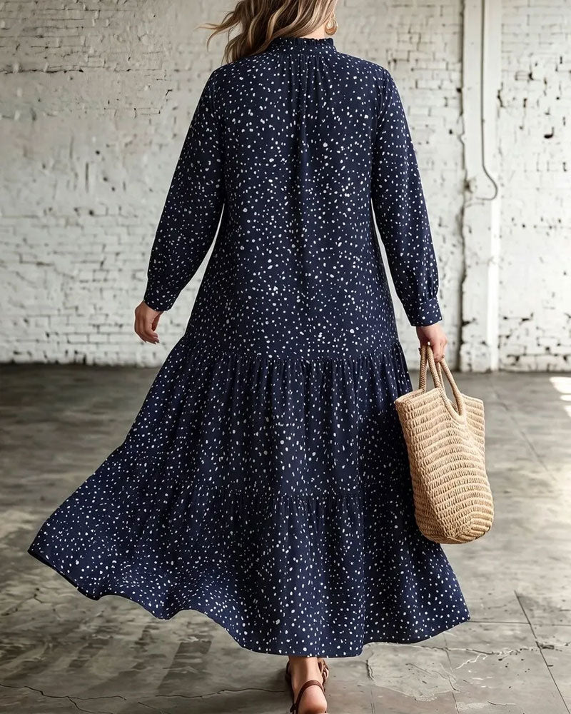 V-Neck Polka Dot Ruffle Tiered Dress