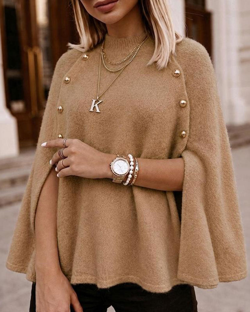 High Neck Buttoned Slit Pullover