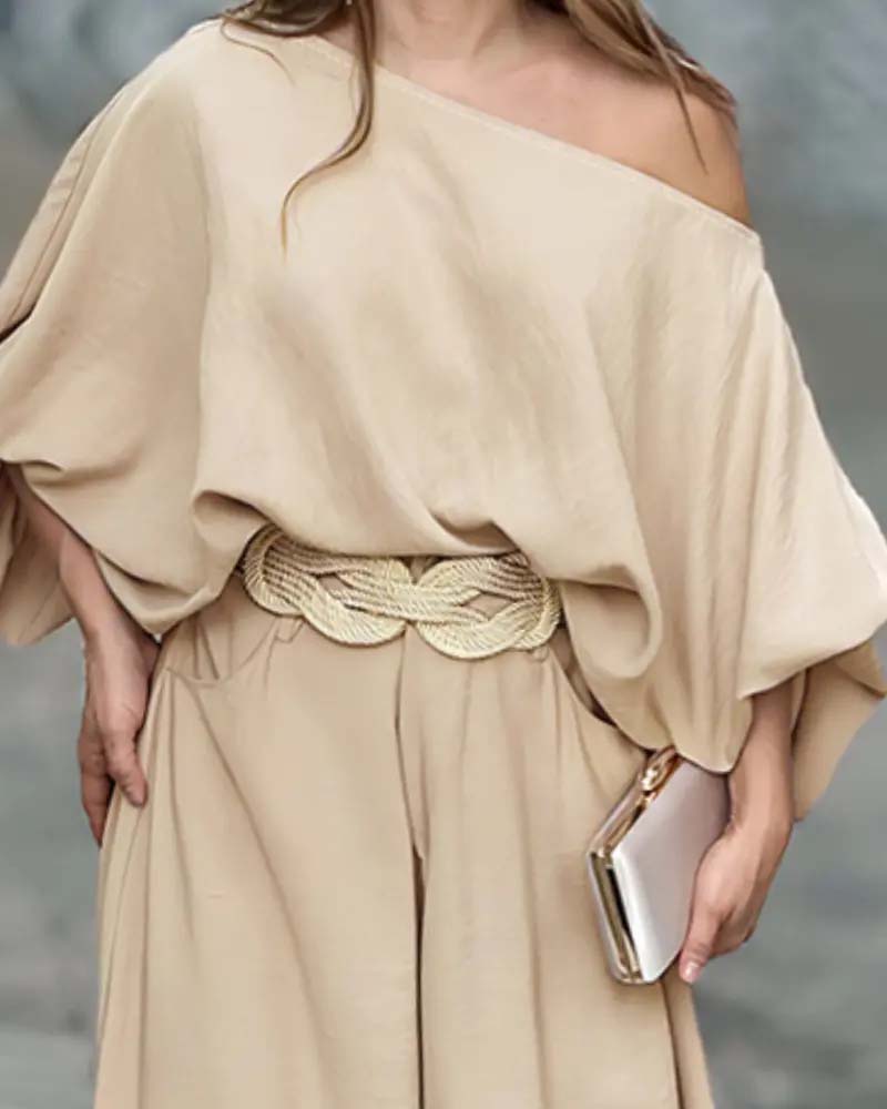 Casual One Shoulder Two Piece Set