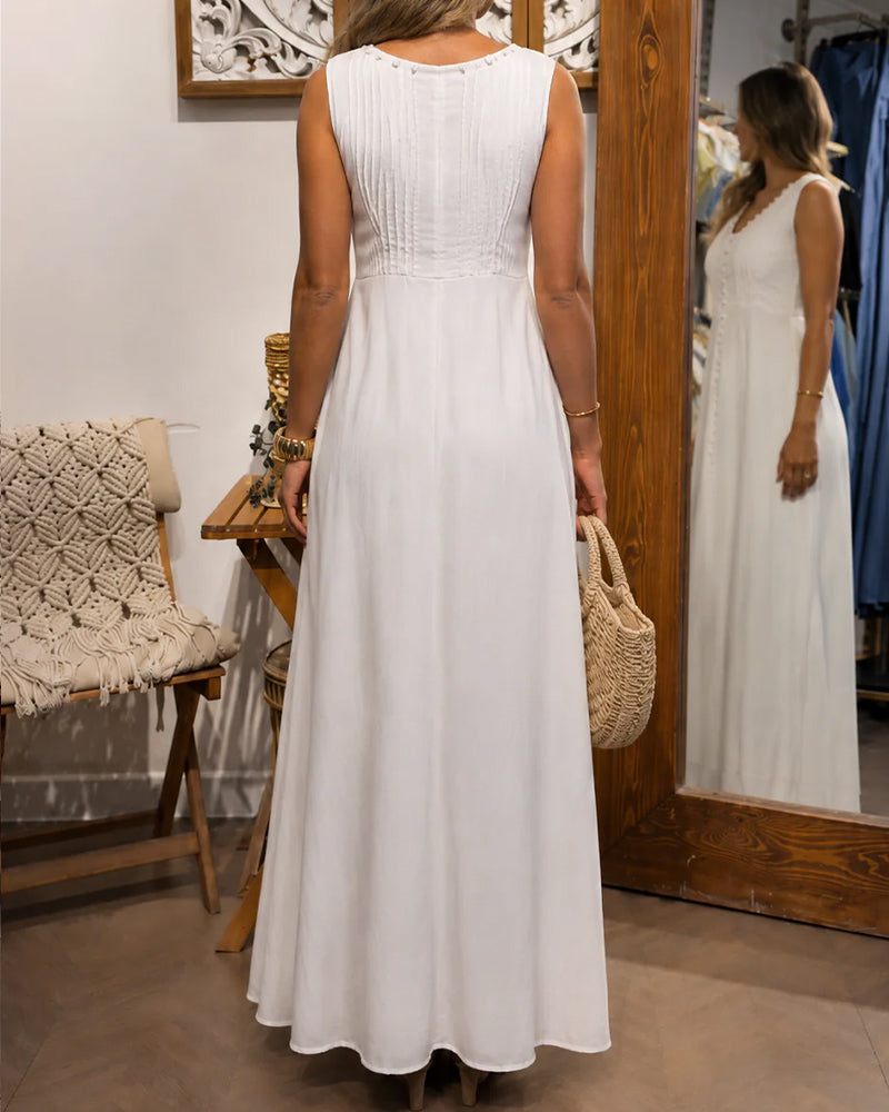 Sleeveless Button Front White Maxi Dress