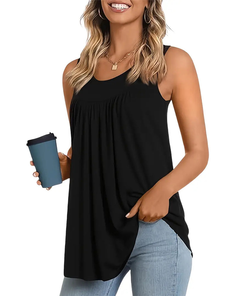 Sleeveless Pleated Loose Vest Three-Piece Set
