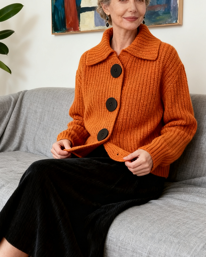 Stylish Lapel Huge Button Cardigan