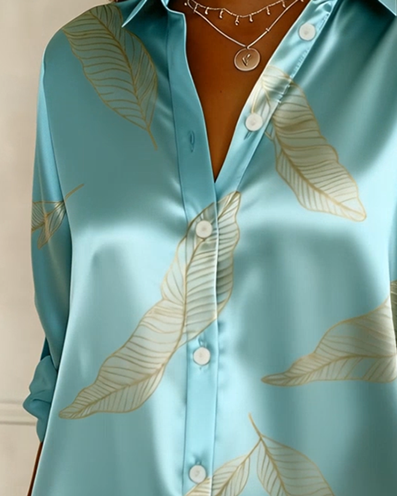 Elegant Collar Printed Satin Shirt