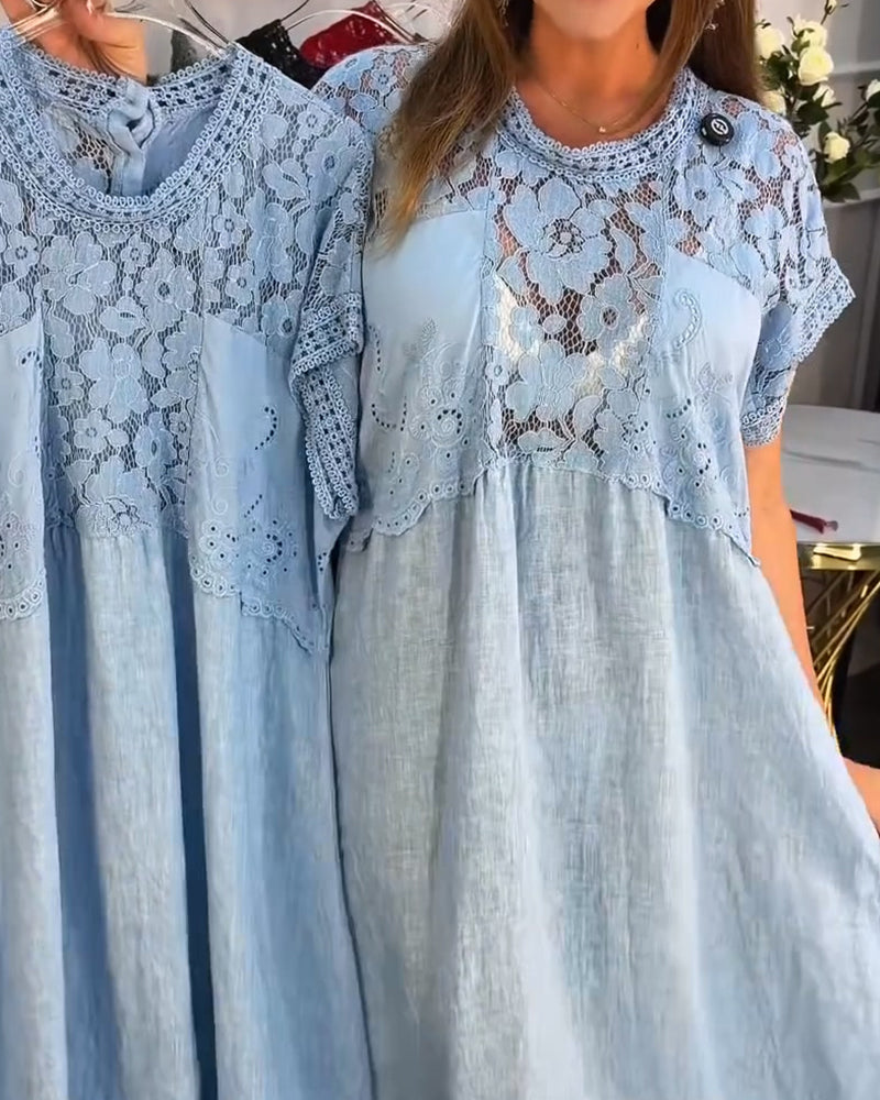 Elegant Lace Trim Patchwork Maxi Dress