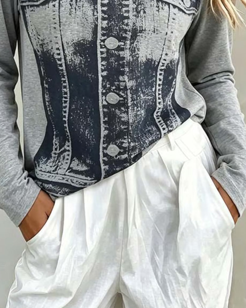 Crew Neck Print Top