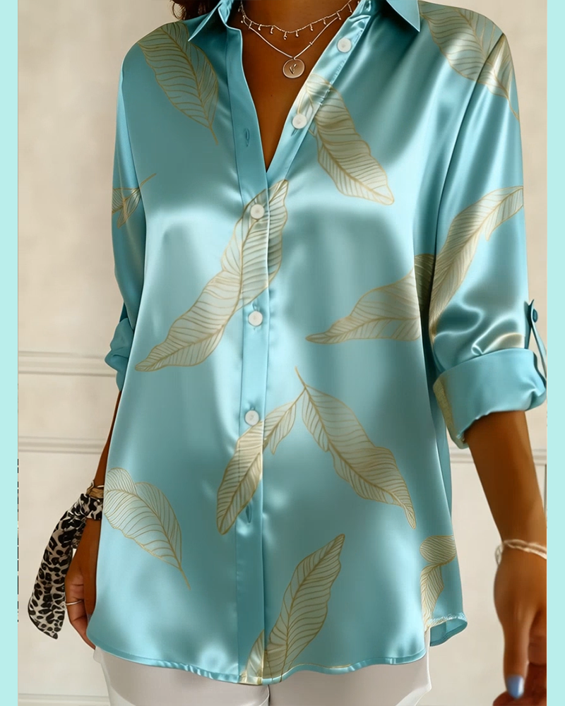 Elegant Collar Printed Satin Shirt