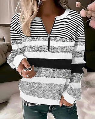 Casual Half Zipper Striped Sweatshirt
