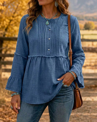 Solid Color Round Neck Blouse