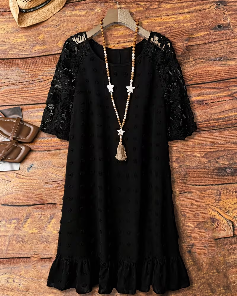 Jacquard Lace Sleeve Patchwork Dress