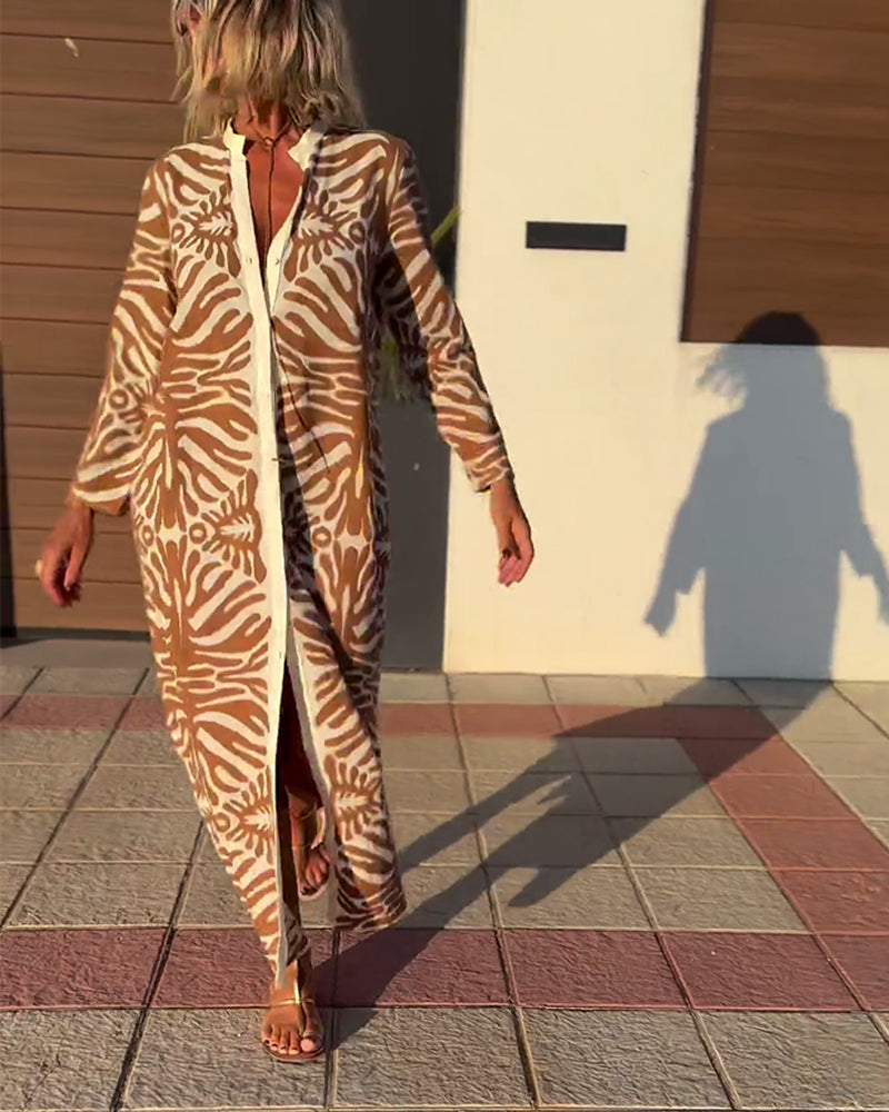 Long sleeve button print dress