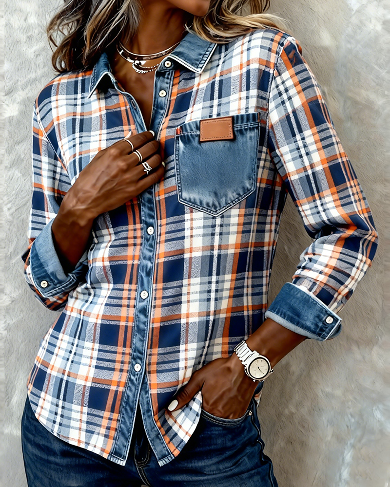 Long-Sleeved Collared Plaid Fashion Shirt