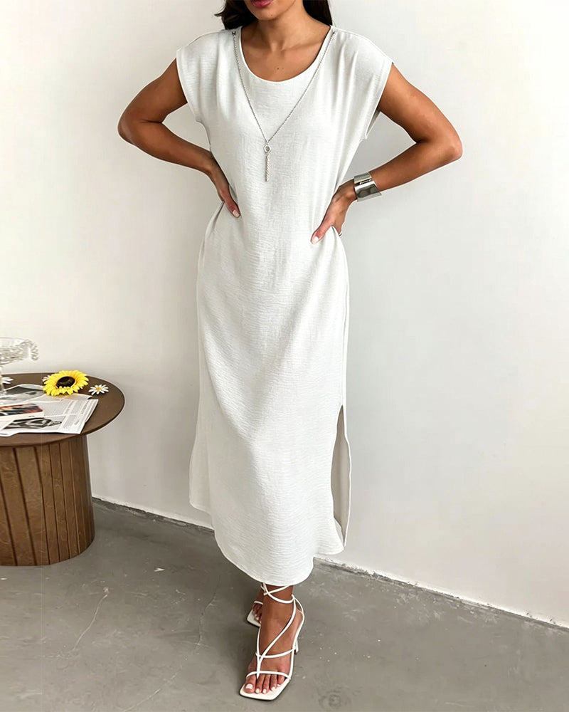 Midi Length Slit Loose Dress