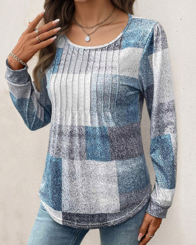Casual Printed Long-Sleeve Crew Neck T-Shirt