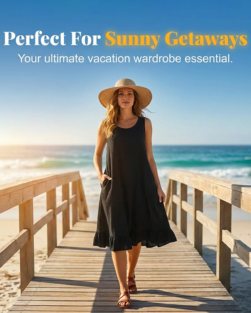 Sleeveless Solid Ruffle Dress
