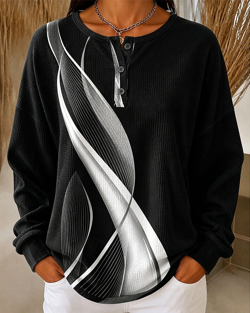 Waffle Casual Button Sweatshirt