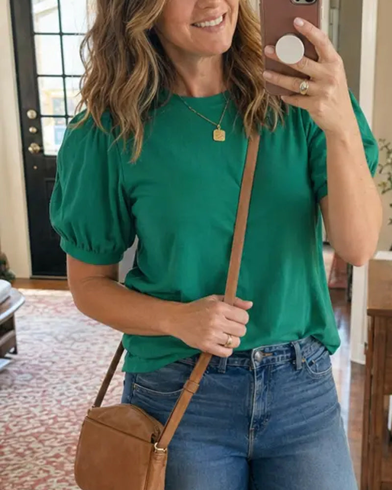 Puff Sleeve Knitted Short-Sleeve Pullover