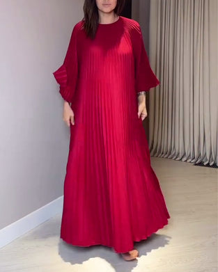 Fashionable Round Neck Pleated Dress