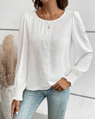 Simple Round Neck Solid Color Blouse
