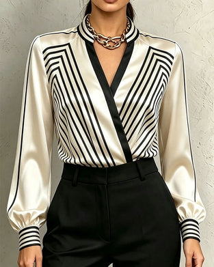 Striped Trendy Long Sleeve Blouse