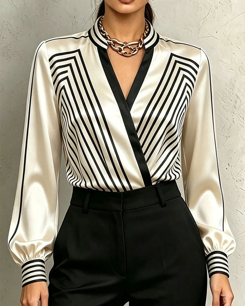 Striped Trendy Long Sleeve Blouse
