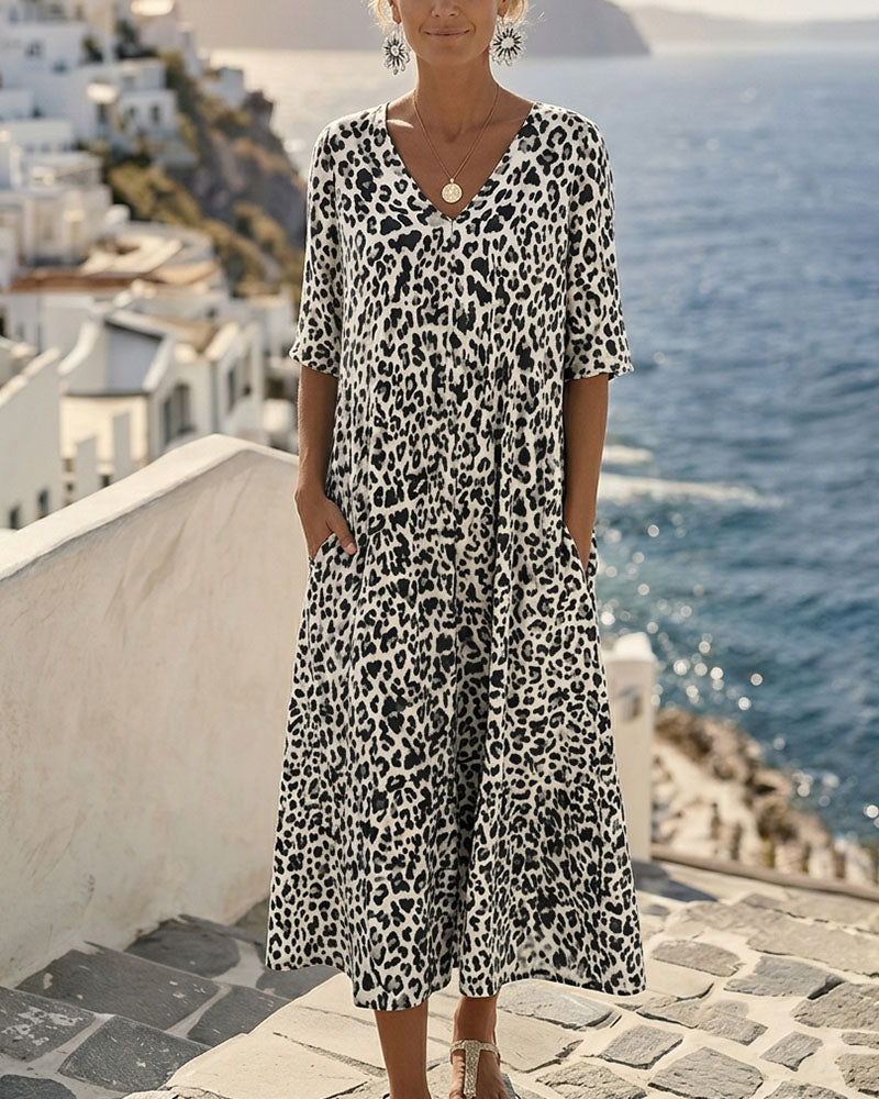 Leopard V-Neck Loose Dresses