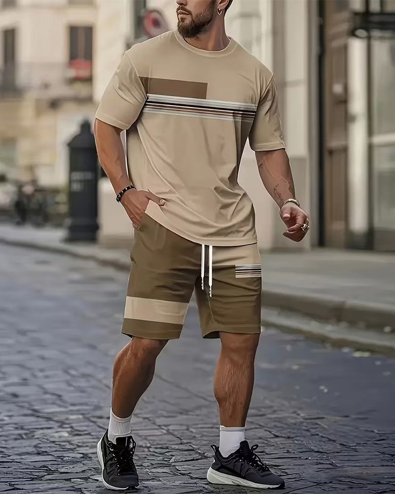 Striped Casual Short Sleeve Set