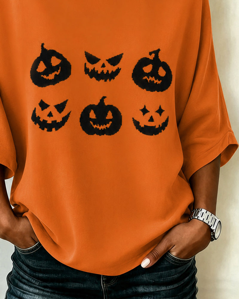 Pumpkin Print Short Sleeve T-Shirt