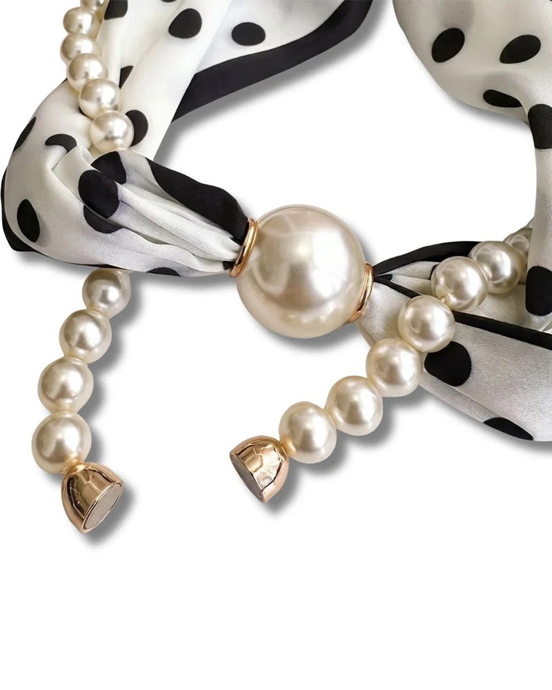 Long Pearl-Embellished Silk Necklace