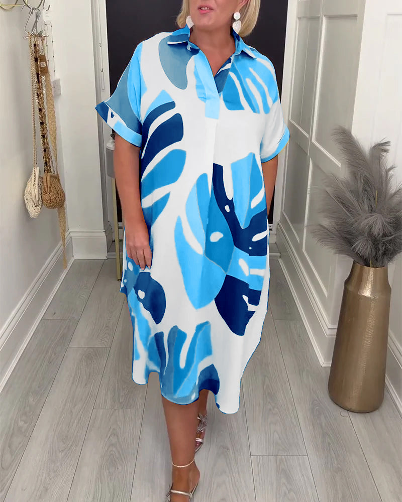 Lapel Loose Printed Shirt Dress