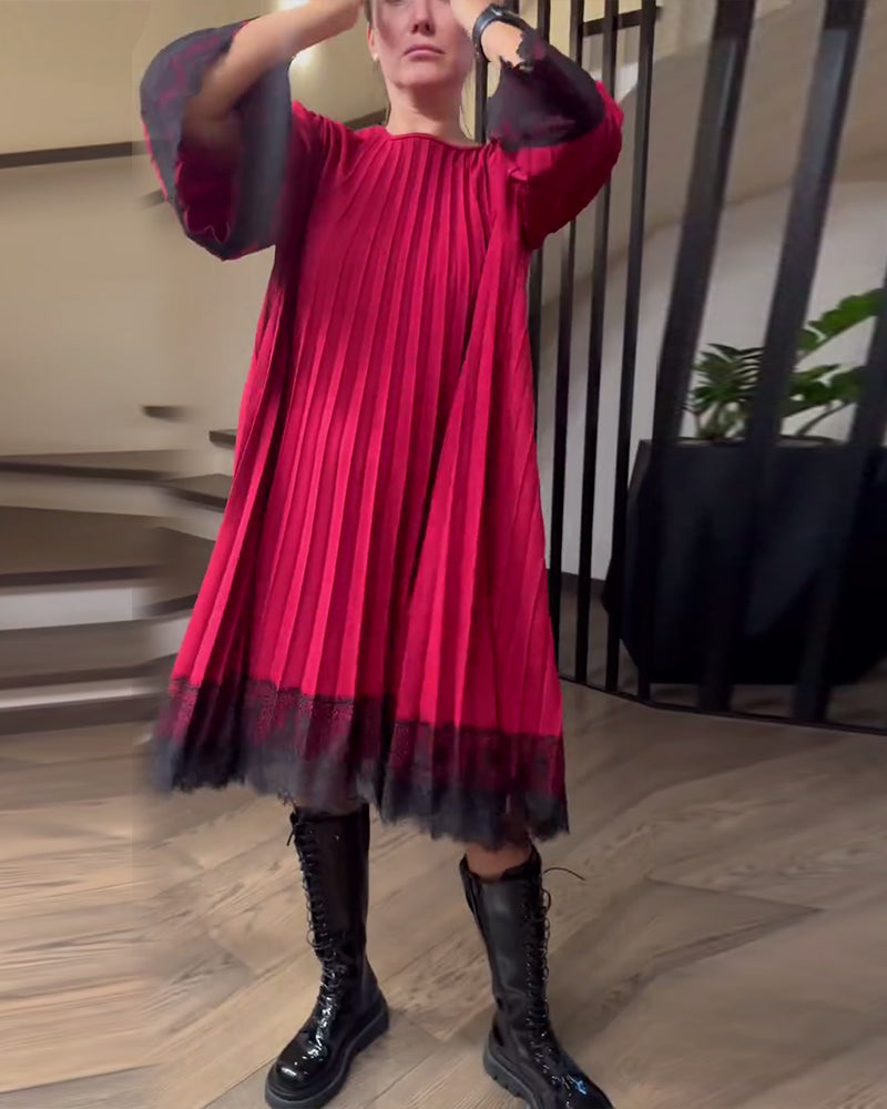 Pleated Loose Round Neck Dress