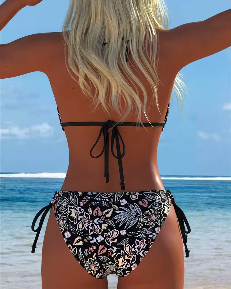 Floral Halter-Neck Tie-Up Two-Piece Bikini